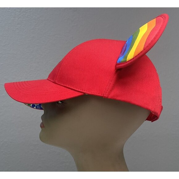 WALT DISNEY WORLD Red Rainbow LGBTQ Pride Mickey Ear Adult BASEBALL CAP NWT Flaw - Picture 4 of 9